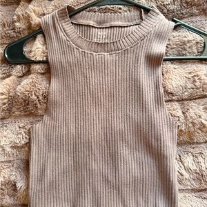 aerie Ribbed Tank Top in Taupe Beige